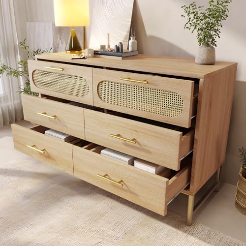 Arhatreya Rattan kommode Sideboard mit 6 Schubladen, komodenschrank, Schminktisch, für Wohnzimmer und Schlafzimmer, Metallgriffe, Kippschutz, 120 x 40 x 74 cm Arhatreya Rattan kommode Sideboard mit 6 Schubladen, komodenschrank, Schminktisch, für Wohnzimmer und Schlafzimmer, Metallgriffe, Kippschutz, 120 x 40 x 74 cm von Arhatreya