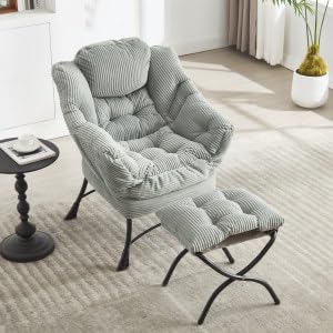 Arhatreya Relaxsessel mit Hocker, Moderner Lounge Akzentstuhl mit Armlehnen und Seitentasche, Gepolsterter Freizeitsessel zum Lesen mit Fußstütze für kleine Räume, Eckstuhl Hellgrün von Arhatreya