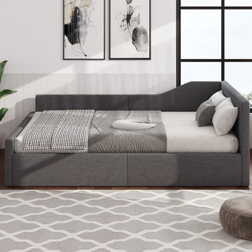 Arhatreya Schlafsofa 140x200 cm, Bettsofa mit Stauraum darunter, Polsterbett mit Lattenrosten, Tagesbett für Wohnung Schlafzimmer (Ohne Matratze) Leinen Grau von Arhatreya