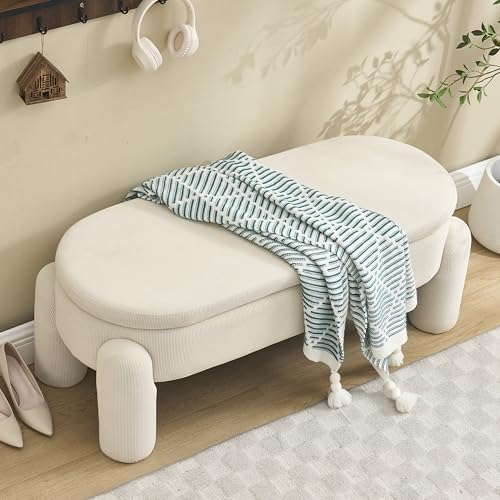 Arhatreya Stilvolle Aufbewahrungsbank für Schlafzimmer, Garderobe, Eingang und Wohnzimmer mit Stauraum, hochwertiger Chenille-Stoff mit Massivholzrahmen, rutschfeste Bank, Beige von Arhatreya