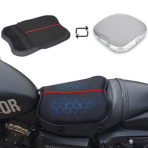AriKroii Motorrad Sitzkissen Gel Sitzkissen Motorrad Stoßdämpfung, Gelkissen Motorrad Dreifacher Schutz, Abnehmbare Wärmeisolierungsabdeckung, Effektive Vermeidung von Schäden durch Sonne und Regen von AriKroii