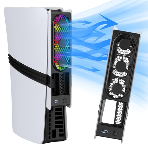 Lüfter für PS5 Pro/PS5 Slim, PS5 Slim Kühlventilator, PS5 Pro Kühlgebläse mit RGB-Beleuchtung&3 Stufen Einstellbaren Luftgeschwindigkeit&USB-Anschluss, Zubehör für PS5 Pro (RGB für PS5 Pro/PS5 Slim) von AriKroii