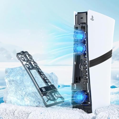 AriKroii Lüfter für PS5 Pro/PS5 Slim, Kühlventilator für PS5 Pro mit 3 Stufen Einstellbaren Luftgeschwindigkeit LED-Licht USB-Anschluss Automatische Temperaturerkennung (für PS5 Pro/PS5 Slim) von AriKroii
