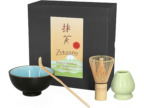 Aricola® Matcha-Set 4-teilig, himmelblau, bestehend aus Matcha-Schale, Matcha-Löffel, Matcha-Besen (Bambus) und Besenhalter in Geschenkbox. von Aricola