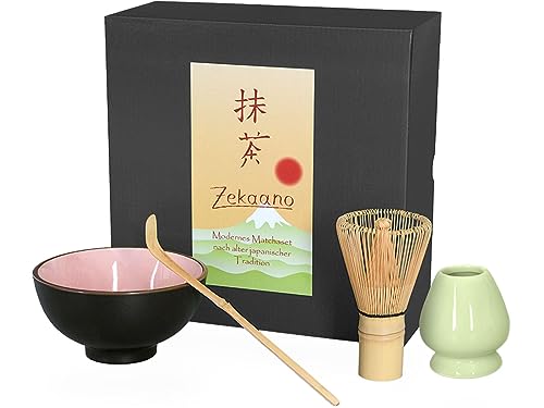 Aricola® Matcha-Set 4-teilig, rosa, bestehend aus Matcha-Schale, Matcha-Löffel, Matcha-Besen (Bambus) und Besenhalter in Geschenkbox. von Aricola