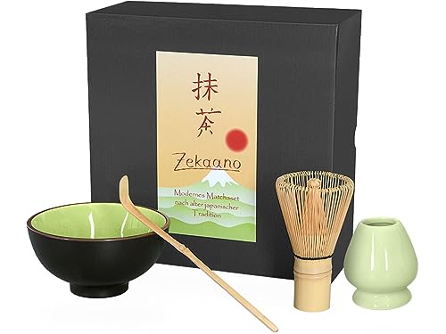 Aricola® Matcha-Set 4-teilig, sommergrün, bestehend aus Matcha-Schale, Matcha-Löffel, Matcha-Besen (Bambus) und Besenhalter in Geschenkbox. von Aricola