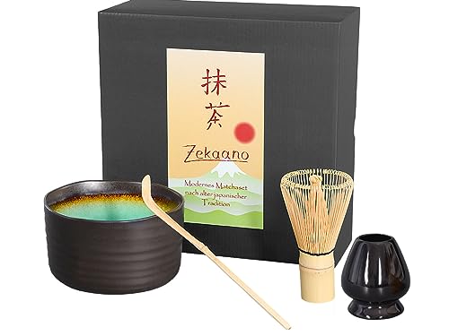 Aricola Matcha Komplettset 4-teilig, bestehend aus Matcha-Schale anthrazit/türkis mit Craquelé-Muster, Matcha-Löffel, Matcha-Besen und Besenhalter in eleganter Geschenkbox. von Aricola