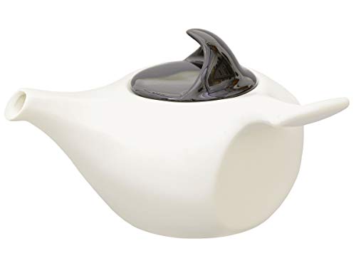 Aricola Teekanne mit seitlichem Griff 0,75 Liter in Weiß mit schwarzem Deckel. Modern geformte Kanne im Japanstil aus Porzellan. von Aricola