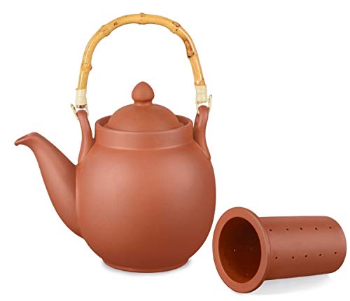 Ton Teekanne Tenno 1,6 Liter mit Tonsieb und Bambushenkel. Handgefertigt, Original Aricola® von Aricola