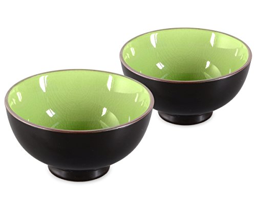 Matcha Schalen Set 2-teilig, je 250ml Craquelé-Muster sommergrün, Original Aricola® von Aricola