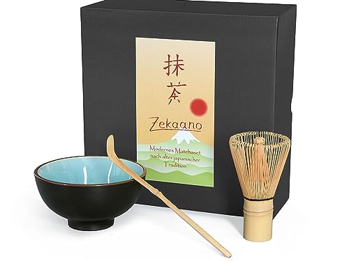 Matcha-Set 3-teilig himmelblau, bestehend aus Matcha-Schale, Matcha-Löffel und Matcha-Besen (Bambus) in Geschenkbox. Original Aricola® von Aricola