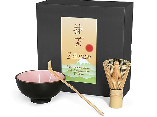 Matcha-Set 3-teilig rosa, bestehend aus Matcha-Schale, Matcha-Löffel und Matcha-Besen (Bambus) in Geschenkbox. Original Aricola® von Aricola