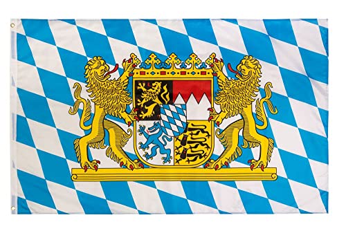 aricona Bayern Flagge - Freistaat Bayern Fahne 60 x 90 cm mit Messing-Ösen - Wetterfeste Fahne für Fahnenmast - 100% Polyester von Aricona