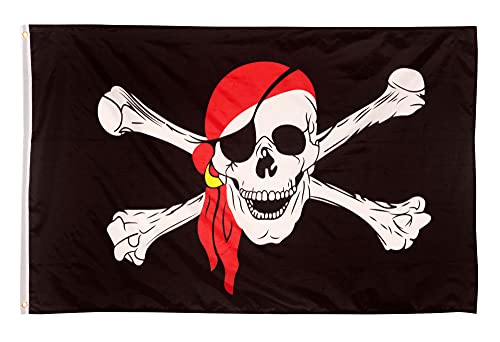 Aricona Piratenflagge - Fahne mit Totenkopfdesign mit Messing-Ösen - 90 x 150 cm - Wetterfeste Fahnen für Fahnenmast - 100% Polyester von Aricona