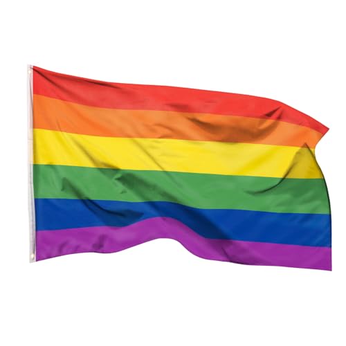 Aricona Regenbogen Flagge 90x150cm - wetterbeständige Pride Fahne mit Messingösen, 100% Polyester, robuste Doppelnaht & in lebendigen Farben - ideal für Flaggen-Liebhaber von Aricona