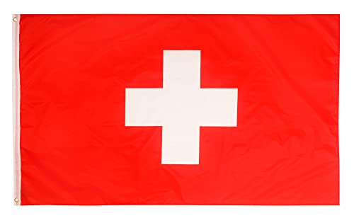 aricona Schweiz Flagge - Schweizer Nationalflagge 90x150 cm mit Messing-Ösen - Wetterfeste Fahne für Fahnenmast - 100% Polyester von Aricona