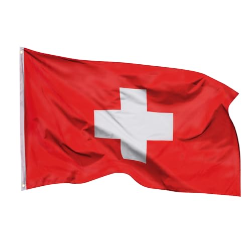 aricona Schweiz Flagge - Schweizer Nationalflagge 90x150 cm mit Messing-Ösen - Wetterfeste Fahne für Fahnenmast - 100% Polyester von Aricona