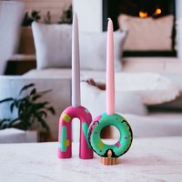 2Er Set Donut Kerzenständer | Kerzenhalter Handbemalt Frauengesicht Rosa Türkis Unikat Kultig von ArienelStore