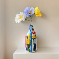 Keramik Blumenvase | Blau Handbemalte Vase Unikat Künstlerisch von ArienelStudio