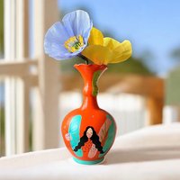 Orange Frauen Gesicht Keramik Vase, Hand Bemalt | Einzigartig von ArienelStore