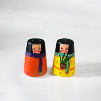 Orange Und Gelbe Frau | Orien Mara Keramik Salz Pfeffer Set Unikat Handbemalte Salz - Pfefferstreuer Künstlerisch von ArienelStudio