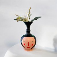 Schwarze Haare Frau Gesicht Keramikvase, Handbemalte | Unikat, Mathilda von ArienelStudio