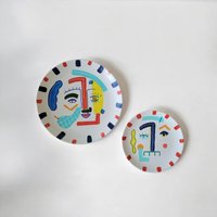 Handbemalter Kubismus Wandteller | 2Er-Set Minimal Wand Dekor Moderner Künstlerisch von ArienelStudio