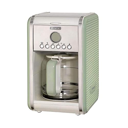 Ariete Vintage 1342 Retro Americano-Kaffeemaschine, Hartglaskaraffe, bis zu 12 Tassen, 24-Stunden-Timer, Auto-Abschaltung, Anti-Drip-Funktion, beheizte Platte, 1,5 L Fassungsvermögen, 2000 W, Grün von Ariete