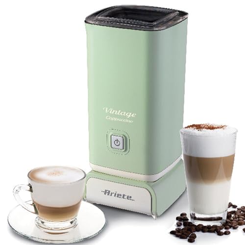 Ariete Vintage Cappucino 2878, Retro Elektrischer Milchaufschäumer im Retro-Stil für Cappuccino & Heiße Schokolade, Milchschaum für Cappuccino in 2 Minuten, 250ml Fassungsvermögen, 500W, Grün von Ariete