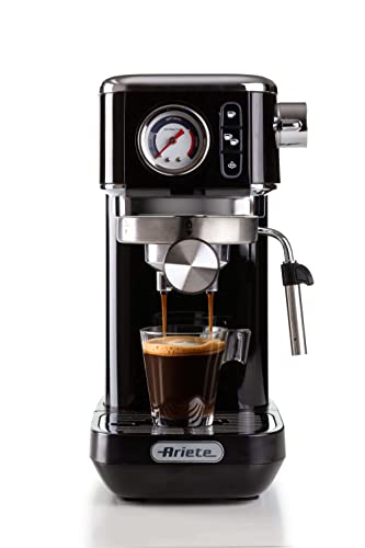 Ariete Espresso Slim Metal 1381, Kaffeemaschine mit Manometer, Kompatibel mit Kaffeepulver und ESE-Pads, 15 Bar Maximum, 1 oder 2 Tassen-Filter, Cappuccino-Düse, 1300W, Schwarz Ariete Espresso Slim Metal 1381, Kaffeemaschine mit Manometer, Kompatibel mit Kaffeepulver und ESE-Pads, 15 Bar Maximum, 1 oder 2 Tassen-Filter, Cappuccino-Düse, 1300W, Schwarz von Ariete