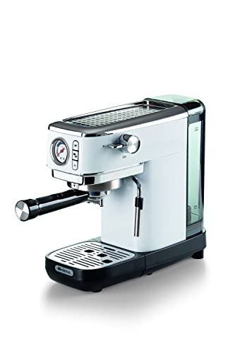 Ariete Espresso Slim Metal 1381, Kaffeemaschine mit Manometer, Kompatibel mit Kaffeepulver und ESE-Pads, 15 Bar Maximum, 1 oder 2 Tassen-Filter, Cappuccino-Düse, 1300W, Weiß von Ariete