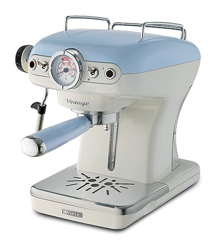 Ariete Vintage Espresso 1389, Espressomaschine für Pulver oder ESE-Pads, 1 - 2 Tassen, Cappuccino-Düse, Edelstahl-Tassenhalter, 15 Bar, 850W, Blau von Ariete