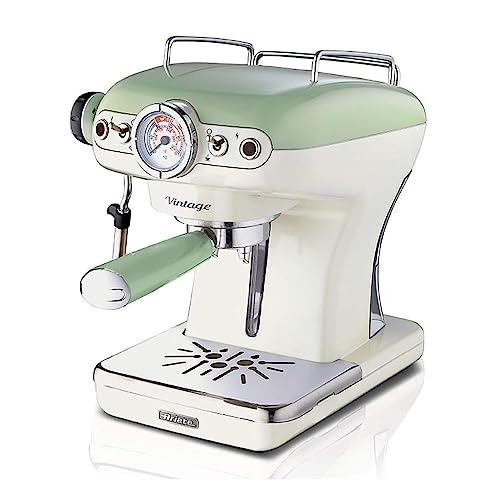 Ariete Vintage Espresso 1389, Espressomaschine für Pulver oder ESE-Pads, 1 - 2 Tassen, Cappuccino-Düse, Edelstahl-Tassenhalter, 15 Bar, 850W, Grün von Ariete