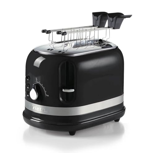 Ariete 149/02 Moderner 2-Scheiben-Toaster mit Zange, automatischer Auswurf, Krümelschublade, Auftau- und Aufwärmfunktion, 6 Bräunungsstufen, 800 W Schwarz von Ariete