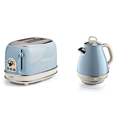 Ariete 155 Toaster mit 2 Schlitzen Vintage Céleste & 2869/05 Wasserkocher, L, Blau von Ariete