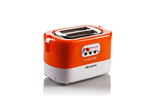 Ariete 159 Toasttime, Weißer Toaster, 2 Scheiben Kapazität, 9 Bräunungsstufen, 700 W, 3 Funktionen, Orange von Ariete