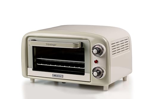 Ariete 3919 Vintage Minibackofen, 10 L Fassungsvermögen, zum Backen oder Erwärmen von Speisen, Temperatur bis 230°C, 60-Minuten-Timer, Edelstahl-Grill, 800W, Doppelverglasung, Beige von Ariete