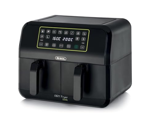 Ariete 4623 Airy Fryer Dual, Luftfritteuse mit Doppelkorb, 1700 W, Fassungsvermögen 8 l, 3 Kochfunktionen, digitales LED-Touch-Panel, 8 voreingestellte Programme, Timer, 2 Körbe, schwarz von Ariete