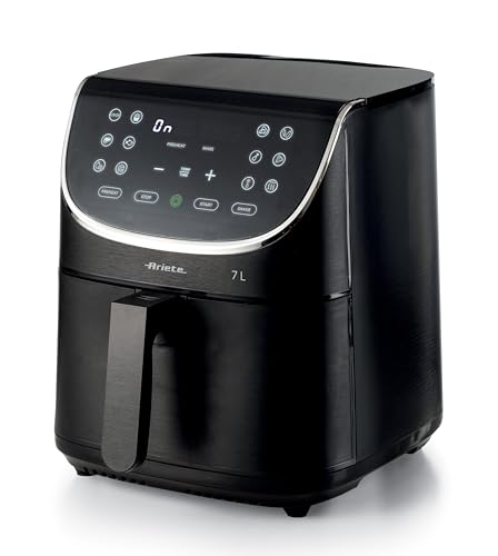 Ariete Airy Fryer 7L 4627, Heißluftfritteuse 7 Liter, 60-Minuten-Timer, LCD- und Touchscreen mit 12 Garstufen, Max Crisp Funktion, Max. Temperatur 200° C, Fassungsvermögen 2kg , 1700W, Schwarz von Ariete