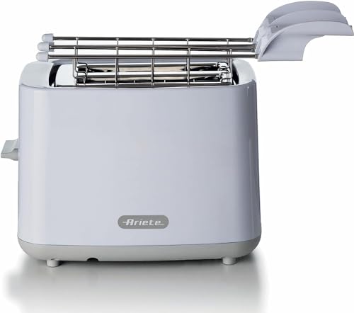 Ariete Breakfast 147 Toaster, Toaster mit 7 Bräunungsstufen, Automatischem Auswurf, Herausnehmbarem Krümelfach, Stopptaste, Inklusive Edelstahlzange, 760W, Weiß von Ariete