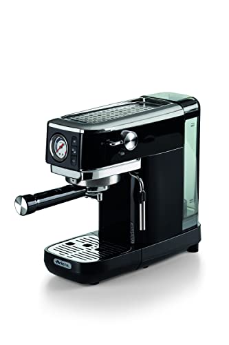 Ariete Espresso Slim Metal 1381, Kaffeemaschine mit Manometer, Kompatibel mit Kaffeepulver und ESE-Pads, 15 Bar Maximum, 1 oder 2 Tassen-Filter, Cappuccino-Düse, 1300W, Schwarz von Ariete