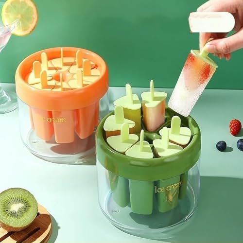 Miaowoof Popsicle Formen für hausgemachte Eis am Stiel, 8 Mulden, BPA-freies Silikon, mit 8 wiederverwendbaren Stäbchen, Trichter, Pinsel und Eis-Rezept (grün) von Ariettie