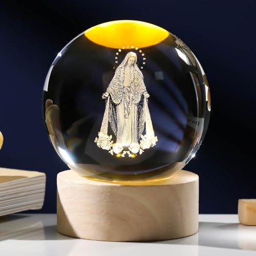 Arikyrist 3D-Kristall-Jungfrau Maria Statue Figur mit Holzsockel, lasergeätzter Kristall Our Lady of Guadalupe, Glaskugel, 3D-Kristallkugel, Mutter, Maria, christliches, katholisches religiöses von Arikyrist