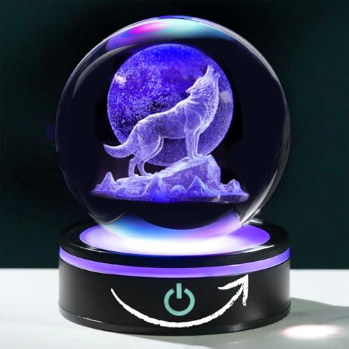 Arikyrist 3D rotierende Wolfskugel mit Kristallkugel, LED-Lichter, Basiswelt, Geschenke für Männer von Arikyrist