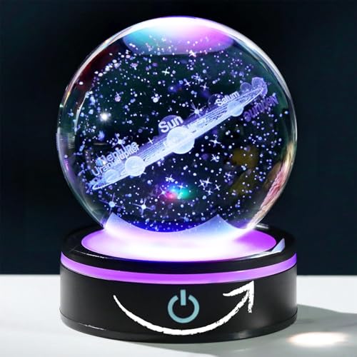 Arikyrist 3D rotierendes Sonnensystem Kristallkugel LED-Lichter Basis Weltraum Geschenke für Männer von Arikyrist