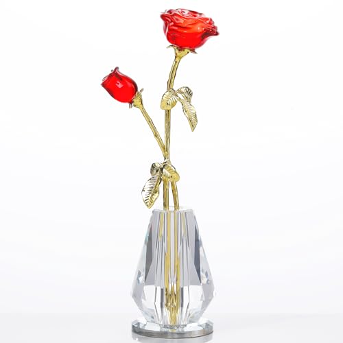Arikyrist Crystal Red Rose Flowers Figurines Home Decor, Glass Red Roses with Stems, Crystal Glass Flowers Collectible Figurines Crystal Red Rose Gifts for Women on Mother's Day Valentine's Day von Arikyrist