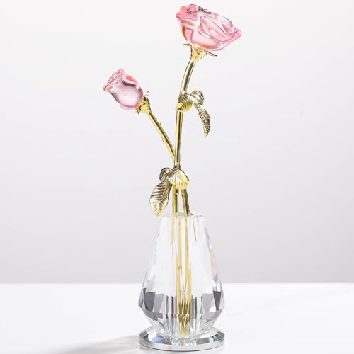 Arikyrist Kristall Rose Blumen Figuren Wohnkultur Glas Rosa Rosen mit Stielen Glasblumen Sammelfiguren Kristall Rosa Rosen Geschenke für Frauen zum Muttertag Valentinstag von Arikyrist