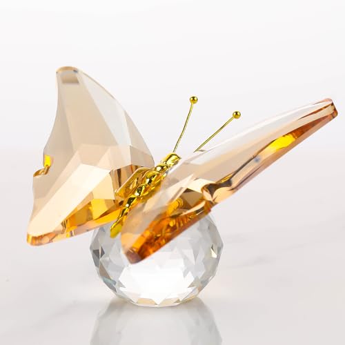 Arikyrist Kristall Schmetterling Figur Sammlerstück mit Kugelsockel, Tiergeschenke für Frauen, Glas fliegende Dekorationen Briefbeschwerer (Bernstein) von Arikyrist