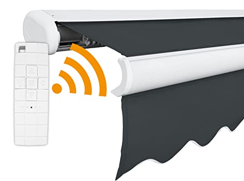 Arilco Elektrische Vollkassettenmarkise Kassettenmarkise Gelenkarmmarkise Markise Sonnenmarkise Sonnenschutz in vielen Farben und Größen wählbar in der Kassettenfarbe Weiss (4,5x3m Anthrazit) von Arilco