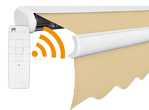 Arilco Elektrische Vollkassettenmarkise Kassettenmarkise Gelenkarmmarkise Markise Sonnenmarkise Sonnenschutz in vielen Farben und Größen wählbar in der Kassettenfarbe Weiss (4x3m Hawaii) von Arilco